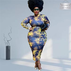 Plus size vestidos l-4xl sexy plus size mulheres roupas leopardo azul impressão bodycon estiramento elegante maxi vestido queda roupas atacado gota 230216