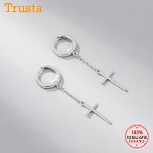 Hoopörhängen Huggie Trustdavis Real 925 Sterling Silver Fashion Cross Chain Earring For Women Wedding Party Fine S925 Jewelry H070