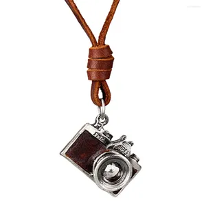 Pendant Necklaces Antique Personality Pull Adjustment Men And Women Cowhide Alloy Camera Long Necklace