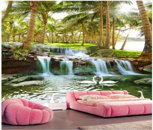 Wallpapers Custom Po Wallpaper For Walls 3d Mural Modern Idyllic Tree Forest Flowing Water Waterfall Landscape Painting Background Wall