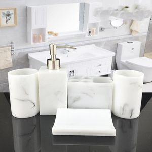 Bath Accessory Set Wedding Decoration Marble Texture White Resin 5pcs Bathroom Accessories Toiletries Brushing CupsHome Gift