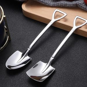 Cucchiaio in acciaio inossidabile Mini pala a forma di caffè Gelato Dessert Scoop Frutta Anguria Cucchiai quadrati Utensili da cucina creativi SN4317