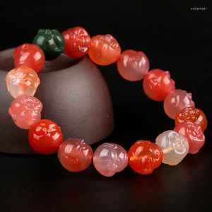 Strand Natural Yanyuan Agate Buddha Head Bracelet Carving Maitreya DIY Ornament