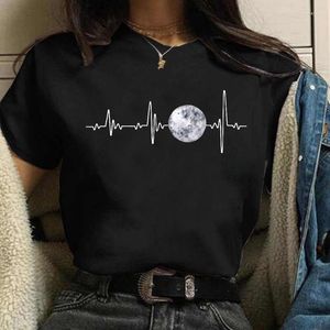 女性のTシャツムーンズ女性ブラックトップTシャツカジュアルラウンドネックr日食印刷ゴシック様式