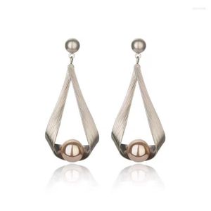 Hoop Earrings Geometric Pearl Silver Needle Long Thin Versatile High Grade Light And Luxurious