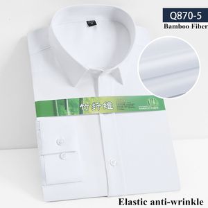 Herrklänningskjortor 8xl7xl Bambu Fiber Elastic Anti-Wrinkle Långärmad solid färg Vit Slim Fit Men Plaid randig 230216