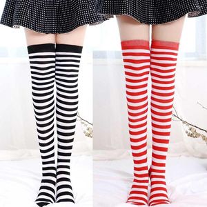 Women Socks Girls Cotton Funny Female Non-slip Over High Knee Long Stripe Print Sweet Sexy Cute Hip Hop