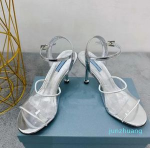 Sandalias europeas y americanas Sandalias de pies abiertos, zapatos transparentes de mujer transparente y 2323 de mujeres 9 cm de moda clásica, producción de cuero, tamaño estándar 35-41
