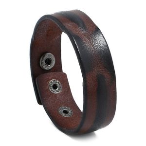 Charm Bracelets Punk Genuine Leather Bracelet Men Handmade Male Snap Fastener Jewelry 2023 Fashion Brown Wholesale