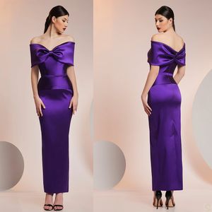 Glamorous Prom Dresses Mermaid Deep Satin Strapless with A Bow Off the Shoulder Solid Color Ankle Length Slim Backless Custom Made Zipper Evening Dress Plus Size