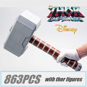 Block förundrande Thor Thunder Hammer Avengers Super Hero Toy Weapon Infinity Mjolnir Building Block Brick Kid Gift T221022248L