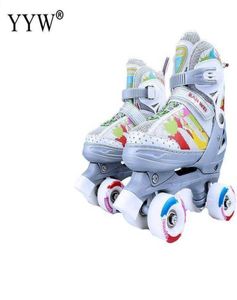 Pattini per ghiaccio rulli da pattinaggio in linea regolabili con scarpe da 4 ruote per bambini ragazze sneaker traspirabili per bambini039 GI6901756