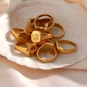 Bant halkaları gravür mesajı mücevher hediyesi minimalist mektup kelime suqare paslanmaz çelik su dirençli altın kadınlar için 230215