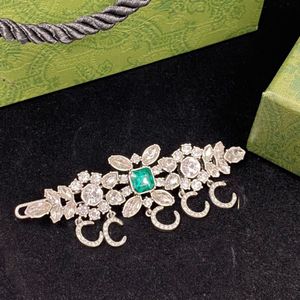 Rhinestone Hair Barrette Emerald Rhinestones Luxury Barrette Designer f￶r Woman Girl Ladies Wedding Party Gift Jewelry Bridal Grampo H￶g kvalitet med l￥da