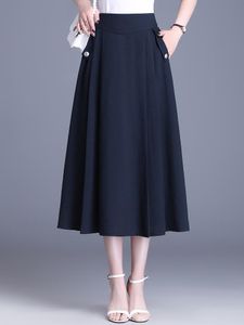 Skirts Women Cotton Linen A-Line Skirt Summer Elastic High Wasit Casual Comfortable Literature And Art Pleated Long SkirtSkirts