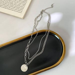 Pendant Necklaces Boy Portrait For Women Round Geometric Double Chain Stainless Steel Jewelry Part Gifts