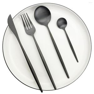 Servis uppsättningar 40st Black Matte Cutlery Set 304 rostfritt stål knivgaffelplånare Flatvaror Western Kitchen Silverware Tableware