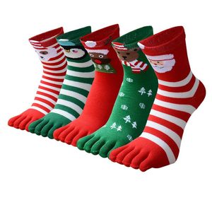 Herrstrumpor parar jul med tårna Rödgrön jultomten Autumn Winter Toe för män Kvinnor Barn Fem fingrar Tecknad Sockmen's