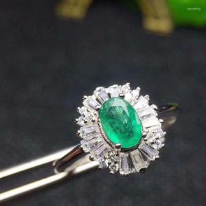 Cluster-Ringe, natürlicher Smaragd-Ring, 925er Sterlingsilber, 4,6 mm, 0,52 ct Edelstein, feiner Schmuck