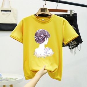 女性のTシャツトレンドトレンドカレッジ女性サマーシンTシャツカップル学生ルースカジュアル半袖トッププリティポートレートプリントティー