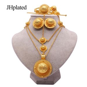 Wedding Jewelry Sets Ethiopian gold plated bridal sets Hairpin necklace earrings bracelet ring gifts wedding jewellery set for women 230215