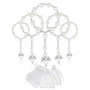 Charm Bracelets 30 Pcs Baptism Acrylic Rosary Beads Mini Rosaries Angel with Organza Bags for the First Communion Party Favors 230215