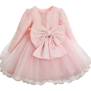 Sukienki dla dziewczynki dziewczyny różowy kostium urodzinowy sukienka księżniczka 1 rok Zima zima długie rękawie do sznurka na chrzt infantil
