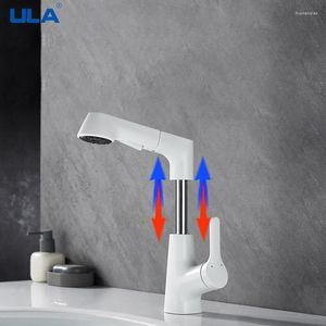 Bathroom Sink Faucets ULA Basin Wall Mounted Faucet Brass Pull Out Spout Tap Nozzle Cold Mixer Water Waterfall 360 Degree Rotate