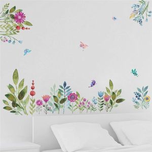 Wall Stickers Natural Style Flowers Butterfly Living-room Bedroom Decoration Pastoral Mural Art Diy Home Decals