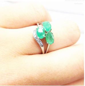 Cluster Rings Emerald Ring Natural Real 925 Sterling Silver 4 6mm 3pcs Fine Jewelry