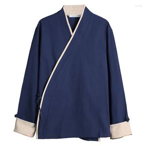 Mäns casual skjortor 2023 Spring Men skjorta kinesiska stilkläder långa ärmar bomullslinne blus plus storlek kläder m-7xl vintage