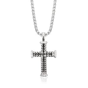 Fashion Silver Chain Retro Cross Men's Pendant Necklace Inlaid with Small Zircons Classic Jewelry Banquet Party Gift