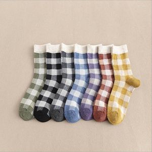 Women Socks 1 Pair Of Autumn And Winter Plaid In The Tube Casual Double Needle Cotton Breathable Comfortable For Men