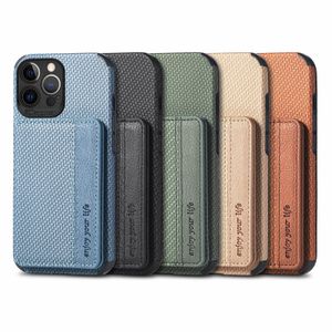 iPhone 14 13の衝撃プルーフ電話ケース13 12 11 Pro Max XR XS Max 7 8 Plus Design Fiber Vegan PU Leather Protective Case withカードパケット