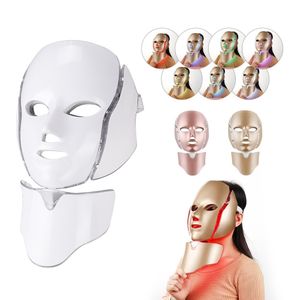 Ansiktsmassager för alltid 7 färger Lätt LED -mask med nackhud föryngring ansikte vårdbehandling skönhet anti akne terapi blekning 230215
