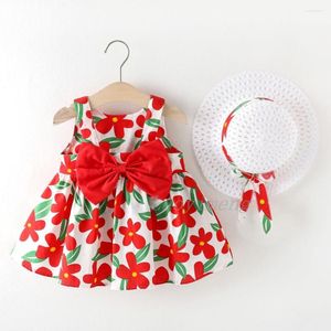 Sukienki dla dziewczynek 2PC/set kwiaty dziewczynki Summer moda dziecięce ubrania na plażę sukienkę dla dzieci z kapeluszem 3 6 9 12 18m