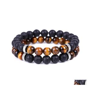 Charm armband tiger ￶gonp￤rlor svart lava sten armband kvinnor m￤n yoga hand str￤ng smycken v￤nskap g￥va droppe leverans dhakr