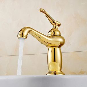 Bathroom Sink Faucets Luxury Golden Brass Tall Basin Faucet Single Handle One Hole Lavatory Vanity And Cold Mixer Tap Deck Mounted
