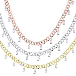 Цита зазор с цепями цены на низкое количество прямоугольник Cz Cr Drop Charm Cuban Link Chain Choker Hip Hop Women Ожерелье