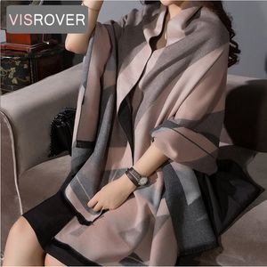 Sarongs VISROVER luxury brand woman winter scarf fashion female shawls cashmere handfeeling winter wraps flower weave winter hijab scarf 230215