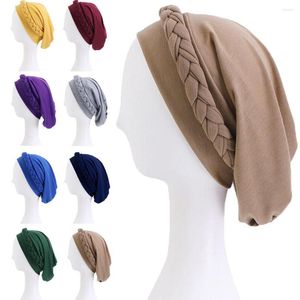 Ethnic Clothing Bohemian Style Handmade Braided Turban With Elastic Women Headdress Muslim Hijab Islamic Stretchy Head Wrap Hair Care Chemo
