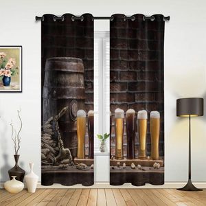 Curtain Cask Wine Glass Beer Stone Brick Retro Window Curtains Home Decor Living Room Kid's Cortinas For Kitchen Bedroom