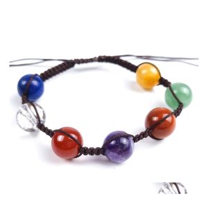 Charm Bracelets Oval Round Seven Chakra Healing Stone Bracelet Women Men Braided Woven Energy Buddha Jewelry Drop Delivery Dhjhv