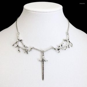 Hänge halsband goth svärd gren halsband häxa smycken medeltida underbart bröllop uttalande träd charm punk mode kvinnor gåva