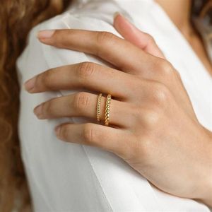 Anéis de cluster empilhando anel da corda para mulheres meninas finas aço inoxidável de aço de casamento