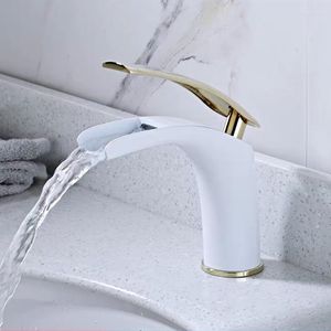 Bathroom Sink Faucets WZLY Basin White Brass Open Type Waterfall Mixer Tap Cold Water Torneiras Do Banheiro