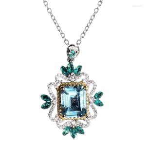 Pendant Necklaces Elegant Square Blue Sapphire Rhine Topaz For Women 925 Sterling Silver Color Charms Necklace Fine Jewelry Wedding Gifts