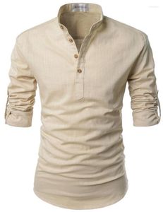 Men's T Shirts Men Henley Neck Long Sleeve Daily Look Linen