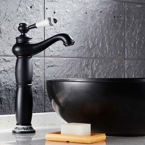 Bathroom Sink Faucets Calabash Type Faucet Antique Brass Black Finished Basin Mixer Taps Deck Mounted Single Holder B3255