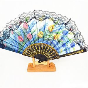 High-end Floral Folding Hand Fan Flowers Pattern Lace Fan For Wedding Dancing Church Party Gifts Party Favor Craft Spanish Flower Fans